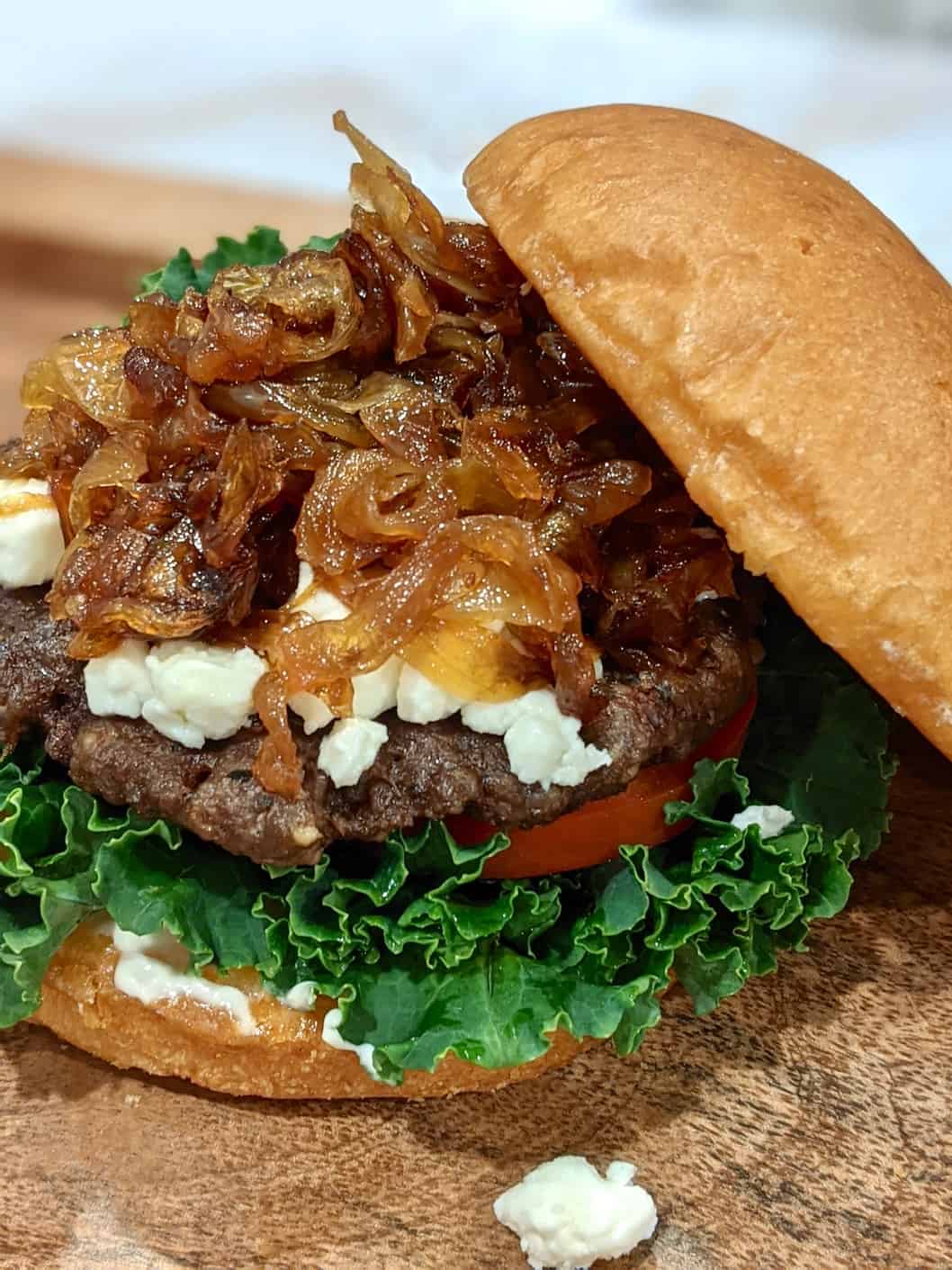 burger with caramelized onions